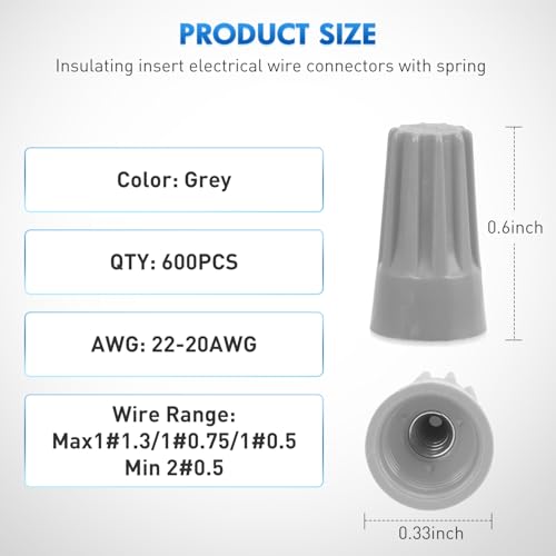 Nilight 600PCS Gray Wire Connectors Kit 22-20 AWG Electric Wire Caps - color: 600PCS 22-20# Wire Caps