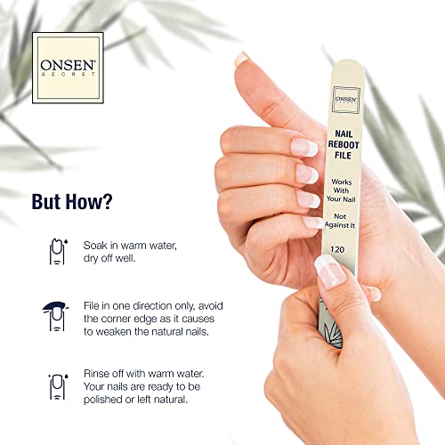 Onsen Secret Japanese Nail File - Professional 20-Pack Nail Files, Double Sided Natural & Acrylic Filers - 120/180 Grit - Disposable, Salon Smooth | Best Onsen File for Shiny Nails - size: 20 Nail Files