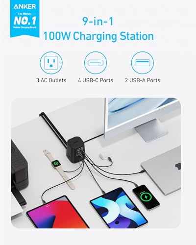 Anker Desktop Charger, 9-in-1 Power Strip with 300J Surge Protector, 100W - color: Black