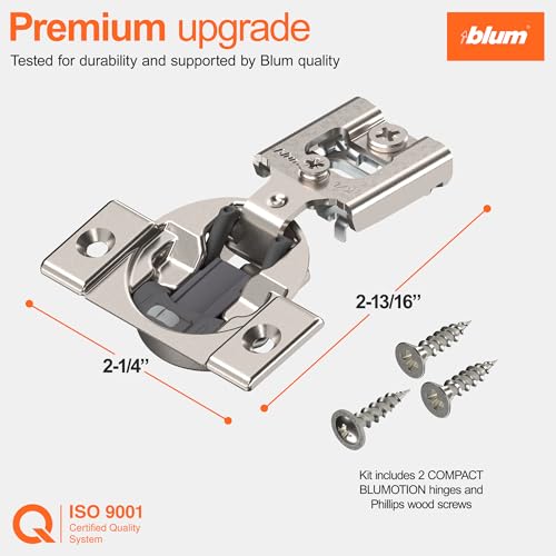Blum Compact BLUMOTION Hinge (1 Kit), 1/2" Overlay, 105° Opening Angle, Steel, Integrated Soft-Close Hinges for Face Frame Cabinets - size: Pack of 1, style: With Screws