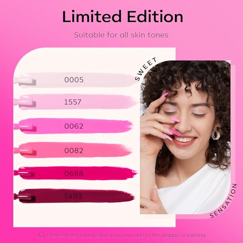 modelones Pink Gel Nail Polish Set 6 Colors, Hot Neon Light Dark Milk Pink - color: A A A0 Pink Shades