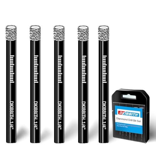 DKIBBITH 5 Packs 1/4" Diamond Drill Bits for Tile, Porcelain, Ceramic, Granite, Marble, Stone, Glass, Dry Drilling Tile Drill Btis with Storage Case and 1/4" Round Shank. - size: 5 Pcs 1/4" Diamond Bits