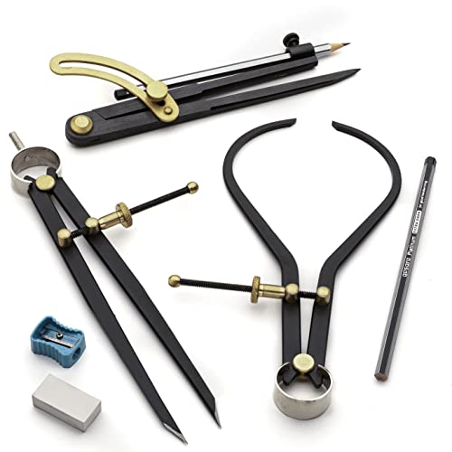 Kings County Tools Industrial Caliper and Woodworking Compass Set, 7-Piece