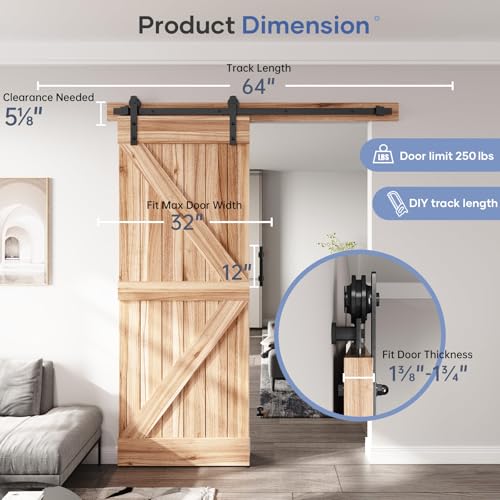 EaseLife 5.3 FT Sliding Barn Door Track and Handle Hardware Kit,Straight Pulley,Slide Smoothly Quietly,Easy Install (5.3FT Track Kit for 30~32" Wide Single Door) - size: 5.3 FT-Single Door Kit