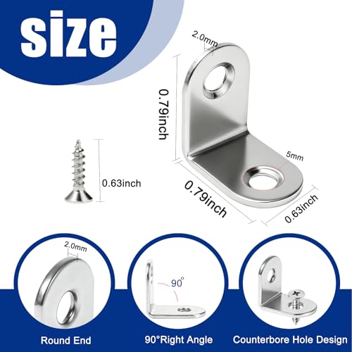 24PCS L Bracket Corner Brace, Stainless Steel L Brackets for Shelves, Metal Corner Bracket, Small Right Angle Brackets for Wood Furniture Chair Drawer Cabinet with 48PCS Screws (0.79 x 0.79 inch)