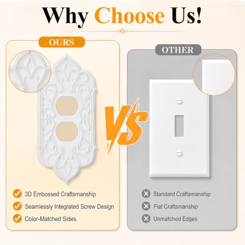 2 Pcs Baroque Decorative Duplex Outlet Covers, White Plastic - style: Outlet Cover