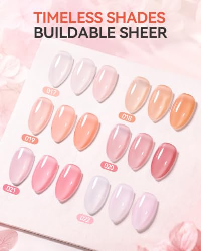 Makartt Jelly Nude Pink Gel Nail Polish Set 15ML: 6 Sheer Jelly Colors - color: Everyday Pink Glow