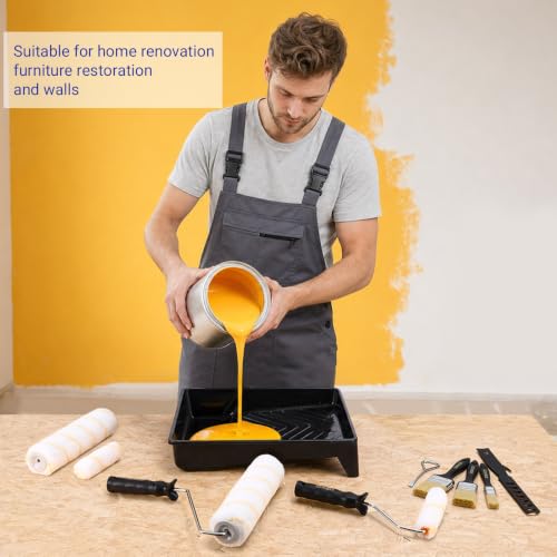 DEKOPRO Paint Roller Kit, 20-Piece Paint Roller Set with Microfiber Sleeves & Frame, Tray, Flat Brush, 4" & 9" Paint Rollers for Walls, Cabinets, Interior, Exterior, House Painting Supplies