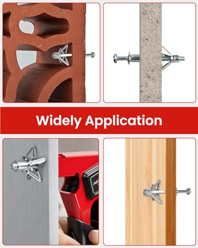 Molly Bolts for Drywall Plaster Walls (0.12"-1.28"), 34 PCS in 3 Sizes, Heavy Duty Hollow Wall Anchors with Setting Tool, Perfect for TVs, Curtain Rods, Mirrors, Towel Racks, Up to 55 lbs