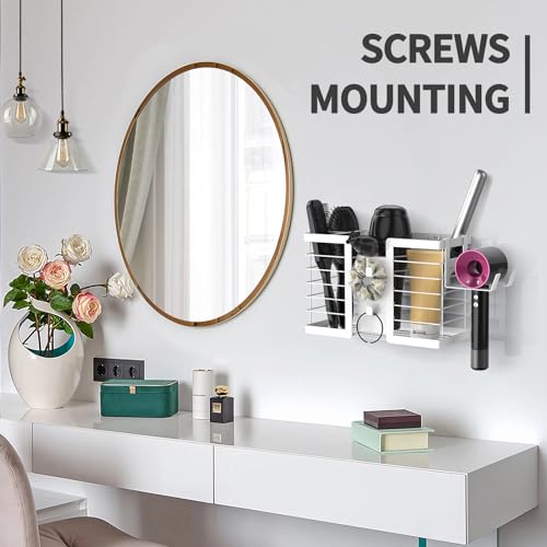 FUNKYLEE 3-in-1 Universal Hair Tool Organizer Wall Mount, White - color: White