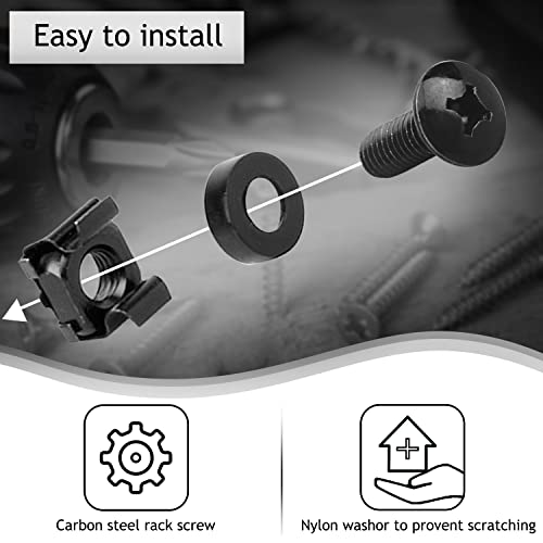 50-Pack M6 x 16mm Computer Rack Mount Cage Screws, Nuts & Washers for Server Cabinet - Black