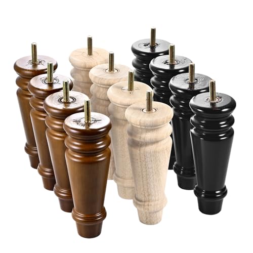 Maricome 6 Inch Bun Feet for Furniture Unfinished Wood Set of 4 Mid Century - color: 6 Inch Unfinished