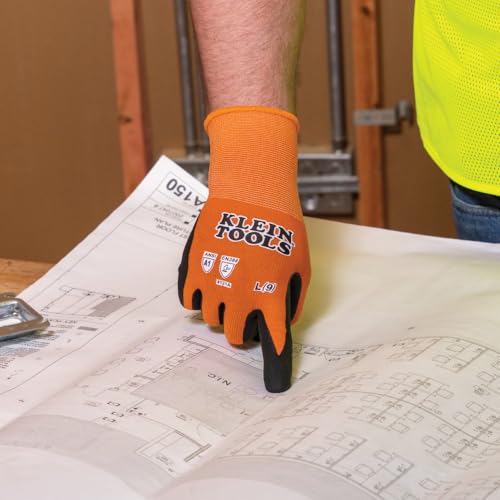 KLEIN TOOLS 60582 Work Gloves, Knit Dipped Cut Resistant ANSI A1 Nitrile Coated Gloves, Nylon-Spandex, Touchscreen Capable, X-Large, 2-Pair - size: X-Large, style: 2-pair Pack
