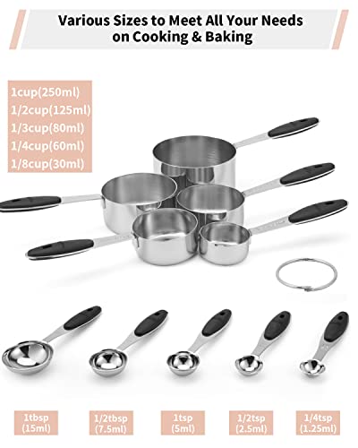 JOYHILL Measuring Cups and Spoons Set 304 Stainless Steel 10-Piece Black - color: b)Stainless Steel-Black