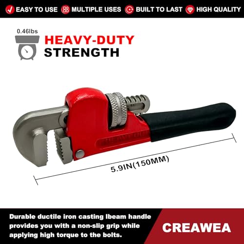 Heavy Duty 6 Inch Adjustable Pipe Wrench - Mini Straight Plumbing Tool for Tight Spaces & DIY Repairs, Red