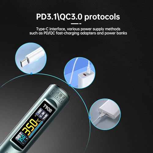 T90 Smart Soldering Iron 140W PD3.0 QC Fast Heating Digital Soldering Pen with LCD Display, Portable USB‑C Soldering Tool for Electronics Repair, DIY, PCB Soldering (T90A soldering iron Set)