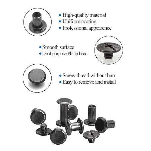 Open Back Chicago Screws Binding Screws Post Rivets Leather Repair Screws, 9 mm, Gun Black，50 Sets - color: black, size: M5*9mm