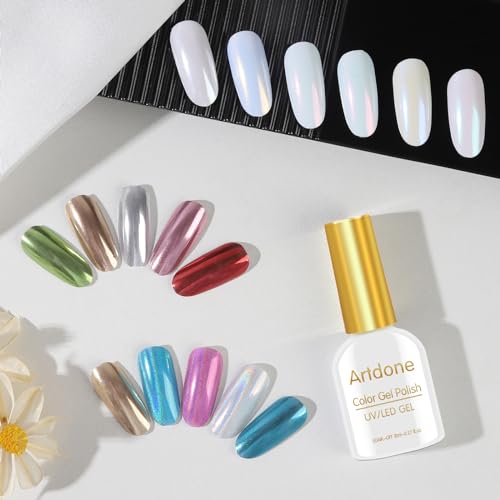 Artdone 16 Jars Chrome Nail Powder Nail Art Fimo 1g/Jar White Pearl - color: 16 colors Pearl Chrome
