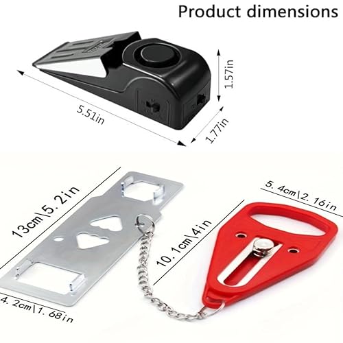 Portable Door Lock & Door Stop Alarm Set, Dual Protection Home Security Door Kit, Travel Hotel Lock Devices Pocket Self Defensey Tools for Traveling Hotel Home Apartment,Red,