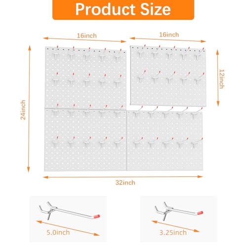 TORACK Metal Pegboard Panels and Hooks, Tool Organizer Peg Board, Grey - color: Light Gray