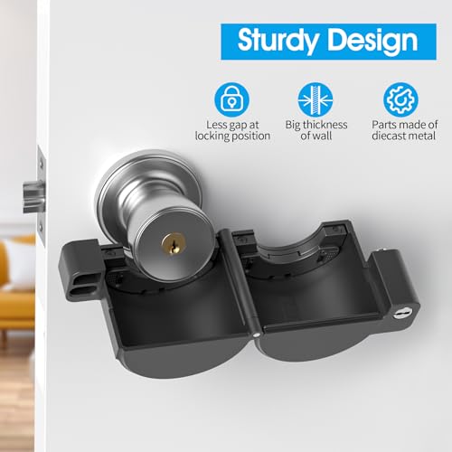 AST Adjustable Door Knob Cover with High Security Cylinder and 3 Brass Keys - color: Matte black with brass Keys