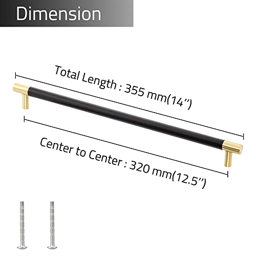 Linkaa Cabinet Handles Gold Drawer Pulls with Black Planting,Cabinet Pulls for Kitchen Dresser Knobs Black for Bedroom,（12.5 inch，5 Pack (320 mm) - size: 320 mm