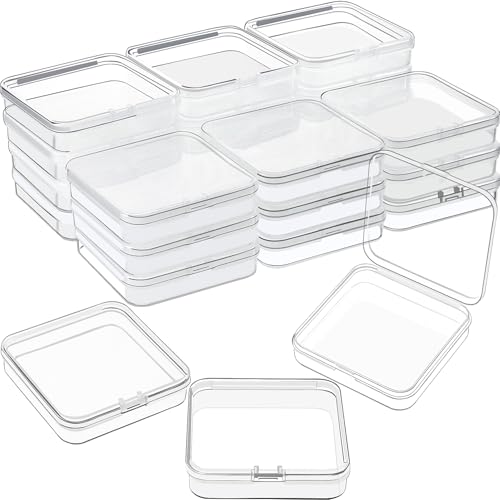 SATINIOR 24 Packs Small Clear Plastic Beads Storage Containers Box with Hinged Lid for Storage of Small Items, Crafts, Jewelry, Hardware(2.8 x 2.8 x 0.67 in) - size: 2.8 x 2.8 x 0.7 in