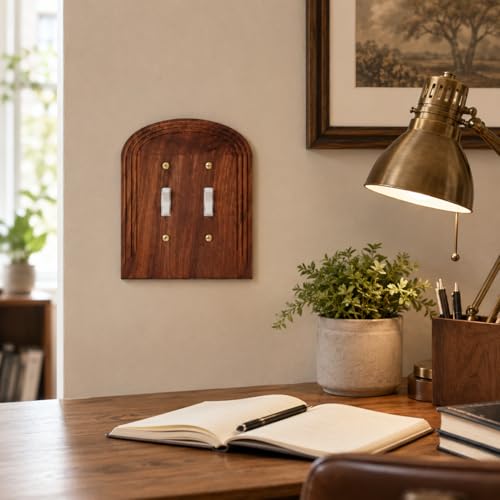DoubleFill 4 Pcs Walnut Wood Switch Cover,14 * 14.2cm,Arch Double Hole - color: Arch Double Hole, size: 14.2 x 14 cm
