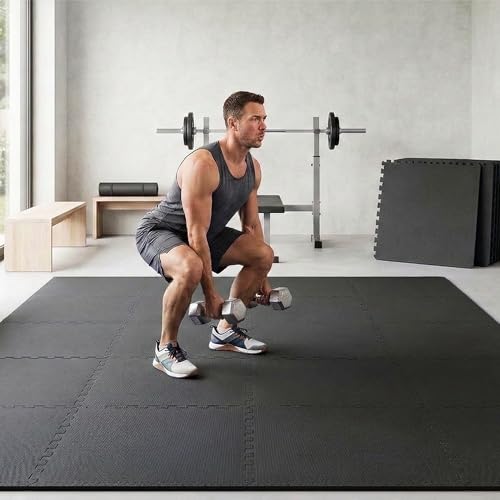BalanceFrom Puzzle Exercise Mat 1/2-inch Thick, EVA Interlocking Foam Floor - color: Black, style: 1/2” Thick, 144 Square Feet