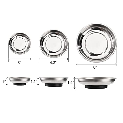 Hedume 6-Piece Magnet Trays Set, 3" 4" 6" Round Magnetic Parts Tray, Stainless Steel Magnetic Trays Tools Parts Tray Holder for Socket Screw, Nuts, Bolts, Metal Parts