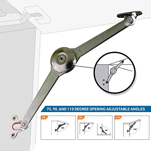 Rok Hardware Duo Flap Lid Support Stay Folding Arm with Adjustable Horizontal Soft Close and Hold Open Cabinet Door Toy Box Hinges
