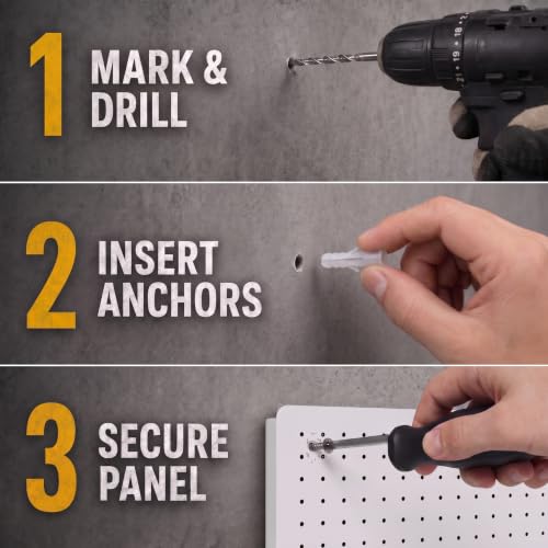 Pegboard Organizer Kit, 4 Pack 12 x 16 in Metal Panels with 6 Bins, White - color: White, size: 16"x12"- 4 Pcs