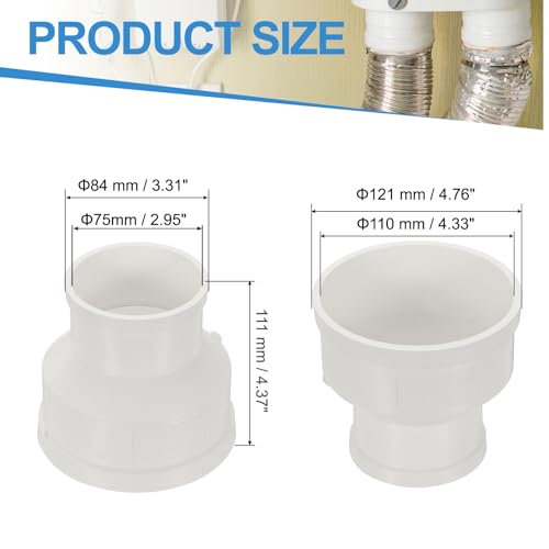 PATIKIL 110mm to 75mm Duct Reducer PVC Pipe Increaser Adapter Airflow Tube - size: 110mm to 75mm