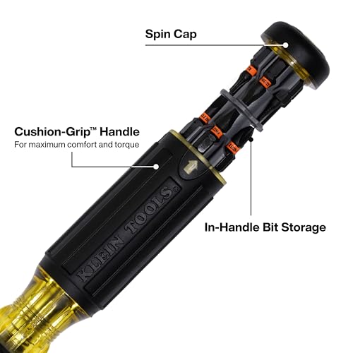 Klein Tools 32304 Screwdriver, 14-in-1 Adjustable Screwdriver with Flip Socket, HVAC Nut Drivers and Bits, Impact Rated - size: 14-in-1