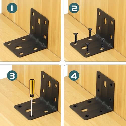Alise 10 Pack Black 2x2in L Brackets Heavy Duty Metal for Wood Furniture - color: Matte Black, size: (10P) 2X2 inch