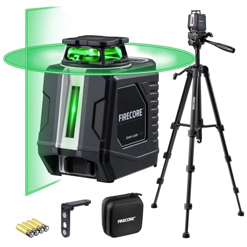 Firecore 360° Laser Level with Tripod, 100Ft Self Leveling Laser Level Green Cross Line Laser Leveler Tool for Picture Hanging Wall Tile Floor Construction, 60" Compact Tripod & Carry Pouch Included - style: 360° Cross Line Laser w/60" Tripod