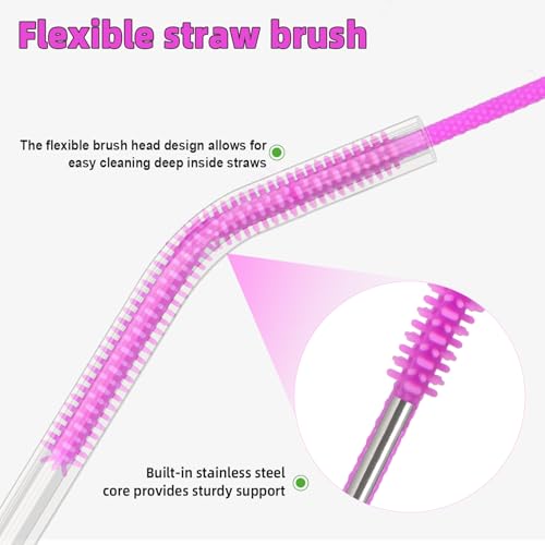 Silicone Straw Cleaner Brush, 4Pcs Reusable Straw Brush Set with Extra-Long Design for Cleaning Thin Metal Straws and Wider Milkshake Straws （6mm+9mm Purple) - color: Purple