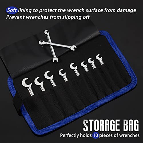 Mini Double Open End Wrench Set Metric 10 Pcs 4mm to 11mm with Portable Storage Pouches Mirror Chrome Finish Super Thin Open Ended Spanner Double Angle Head for Small Fasteners - style: Metric (Double Open End)