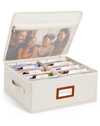 HULISEN Photo Storage Box, Photo Organizer for 2000 4x6 Pictures, Beige - color: Beige