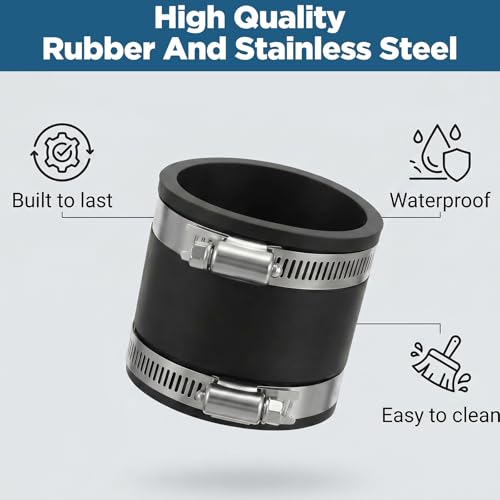 4 Pcs 2-1/2 Inch Dust Control Flex Cuffs with Stainless Steel Hose Clamps, Flexible Rubber Connector for Plastic and Copper Plumbing Connections(2-1/2 Inch)