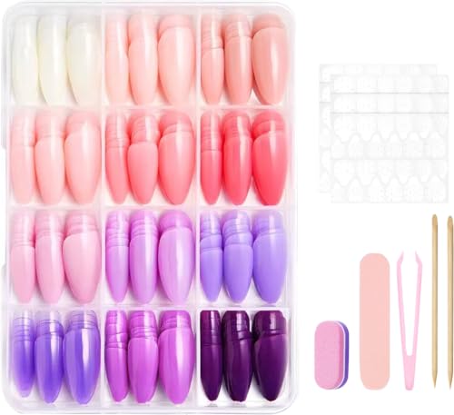 12 Color Press on Nails Medium Almond Fake Nails Solid Color False Nail Pink Purple Glue on Nails Glossy Full Cover Reusable Artificial Acrylic Stick on Nail for Women Manicure 288 Pcs - color: Style-29
