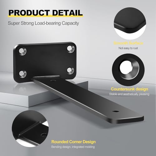 12 Pack - 10 inch Black Hidden L Shelf Bracket (1/5 Inch Thicked) Iron Floating Shelf Brackets Rustic Industrial Metal Brackets for Shelf Support - size: 10 Inch, style: Black 12 Pack