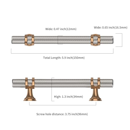 Asidrama 10 Pack 3.75 Inch(96mm) Knurled Satin Nickel and Champagne Bronze Kitchen Cabinet Handles, Cabinet Pulls Kitchen Cabinet Hardware Cupboard Handles Drawer Pulls - color: Nickel-Champagne Bronze, size: 3.75" Hole Center, style: 10 Pack