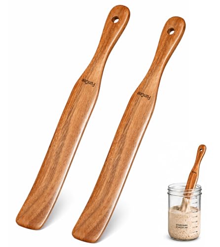 2 Pack Wooden Spurtle for Sourdough Starter, Mixing, Reaching Bottom of Jar, Dough Whisk, Long Handle Jar Spatula, Spurtles Kitchen Tools Teak Wood Kitchen Utensils kit for Baking, Cooking - size: Spurtles