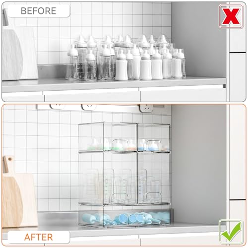 Yieach 5 Set Clear Baby Bottle Organizer for Countertop,BPA FREE Bottle Station Organizer for Breast Pump Parts,Pacifier and Baby Accessories,Stackable Drawers for Bathroom,Cabinet,Pantry Organization - style: 5 PACK