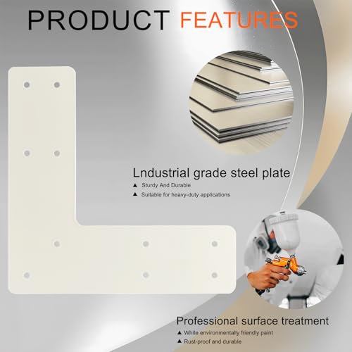 L Post Bracket 4PCS - 10x10'' L Flat Mending Plate for Wood 4x4,6x6 Lumber | Black Powder Coated Heavy Duty Pergola Brackets | L Beam Bracket, L Shape Post to Beam Connectors with Heavy Duty Screws