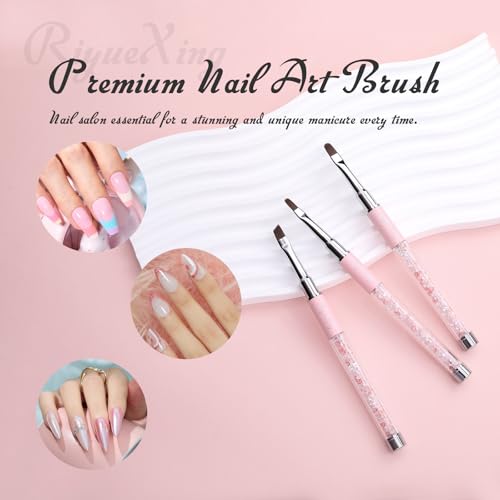 3PCS Nail Art Clean Up Brushes -Round/Angled Nail Brushes for Cleaning Polish Mistakes on the Cuticles, Brushes for Nail Art and Designs Painting DIY - color: Pink