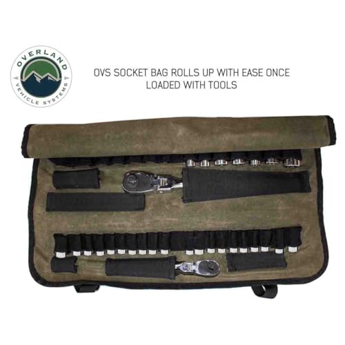 Overland Vehicle Systems Rolled Socket Organizer Storage Bag - #16 Premium Waxed Canvas - Storage for 50 sockets and 10 extra storage pockets for Ratchets