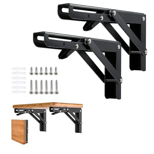 Folding Shelf Brackets - 8 inch 2 Pcs Heavy Duty Metal Collapsible Shelf Bracket, DIY Wall Mounted Foldable Shelf Bracket, Space Saving for Bench Table - size: 8 Inch- 2 Packs