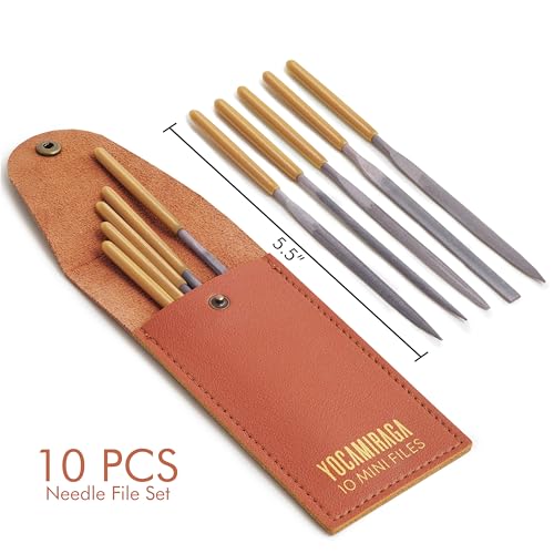 10Pcs Needle File Set, Needle Files Grade T12 Forged Steel, Compat Small File Set for Metal, Wood and Plastic. Needle Files with Convenient Synthetic Leather Storage Case.